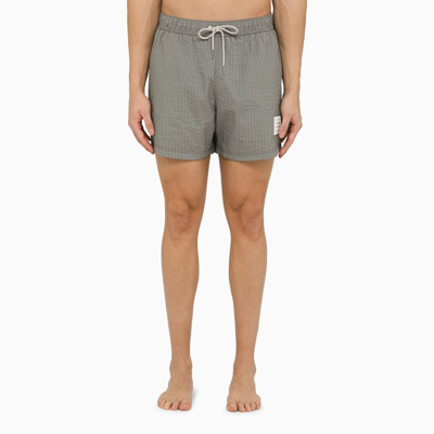 Thom Browne Med Grey Striped Swim Shorts Men In Grey