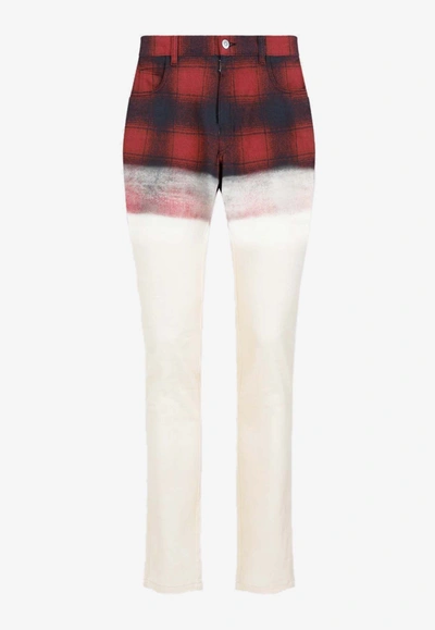 Maison Margiela Slim Fit Checkered Print Cotton Jeans In Multi