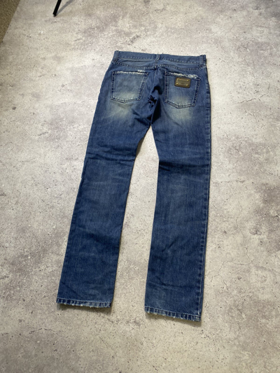 Pre-owned Dolce & Gabbana Vintage Metal Logo Distressed Denim Jeans In Blue