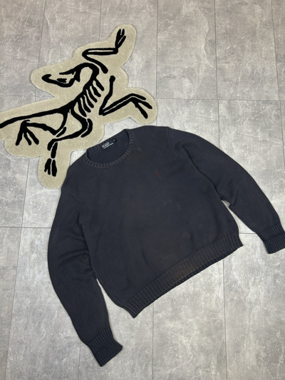 Pre-owned Polo Ralph Lauren X Vintage Mens Vintage Distressed Polo Ralph Laurent Sweater Y2k In Navy/grey