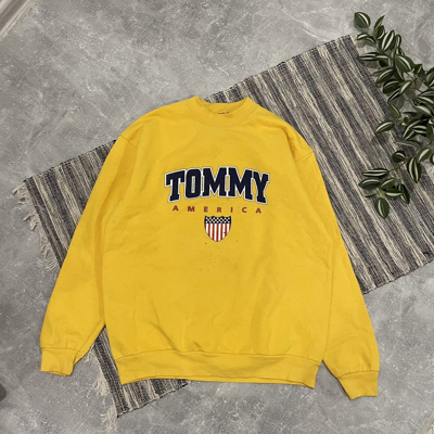 Pre-owned Made In Usa X Tommy Hilfiger 90's Usa Tommy Hilfiger Crewneck Sweatshirt America Distres In Yellow