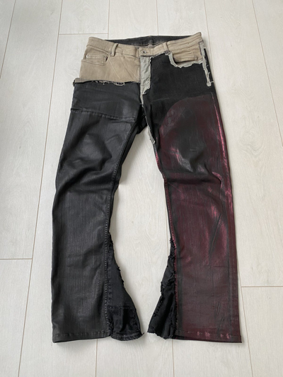 Pre-owned Rick Owens 1 Of 1 Reworked Flare Patchwork Denim In Multicolor