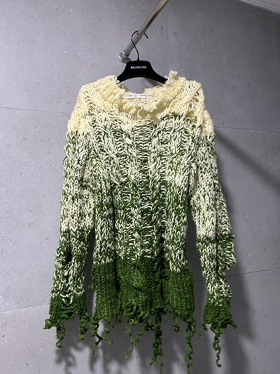 Pre-owned Comme Des Garcons X Comme Des Garcons Homme 80's Comme Des Garcons Distressed Punk Sweater Ombre In Beige/green