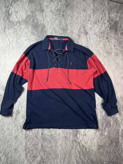 Pre-owned Polo Ralph Lauren X Vintage 90's Vintage Polo By Ralph Laurent Striped Rugby Shirt Japan In Blue Red