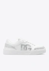 DOLCE & GABBANA CRYSTAL-EMBELLISHED LOGO SNEAKERS IN LEATHER