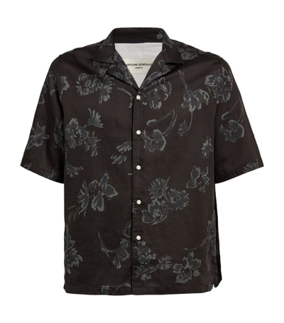 Officine Generale Floral Print Shirt In Black