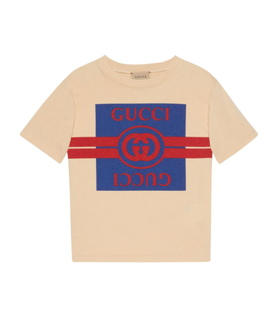 Gucci Kids' Logo-print Cotton T-shirt In Sweet Cream/avio/mc