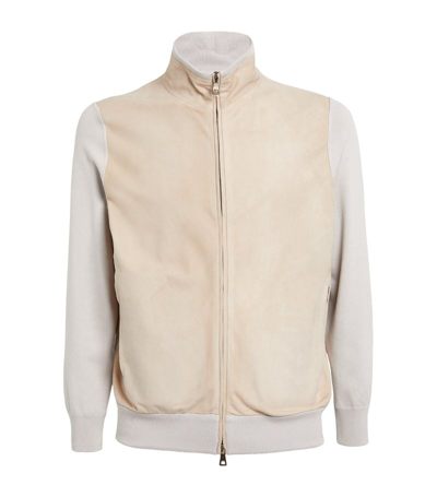 Fioroni Cashmere Suede-front Bomber Jacket In White