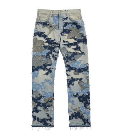 Amiri Patchwork Camouflage Jeans In Perfect Indigo