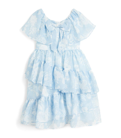 Patachou Kids' Floral-print Tiered Dress In Blue
