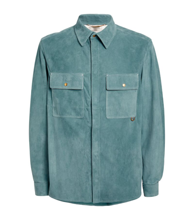 Agnona Suede Collared Shirt In Blue