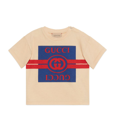 Gucci Ivory T-shirt For Baby Girl With Double G In Sweet Cream/avio/mc