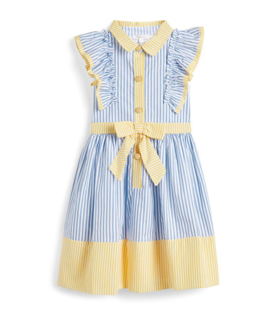 Patachou Kids' Striped Cotton Shirtdress In Blue