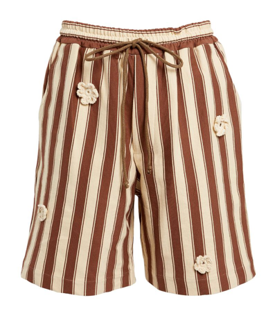 Song For The Mute Striped Shorts With Flowers In Brown