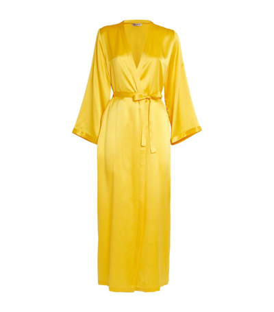Marjolaine Silk Long Dressing Gown In Yellow