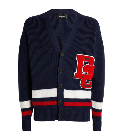 Dsquared2 Logo Patch Cardigan In Blue