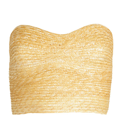 Cult Gaia Jacira Strapless Cropped Raffia Top In Neutrals