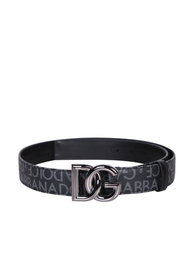 Dolce & Gabbana Dg Logo Belt In Nero Grigio