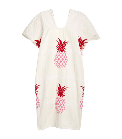 Pippa Holt Embroidered Pineapple Mini Kaftan In White