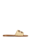 Miu Miu Raffia Slides With Logo Patch In Brown