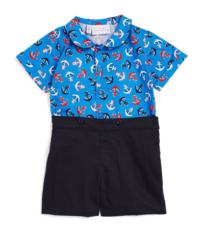 Rachel Riley Babies' Anchor Print Shirt And Shorts Set (18 Months) In Blue