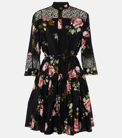 Erdem Floral Silk Crêpe De Chine Minidress In Black