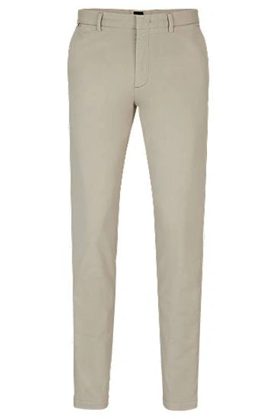 Hugo Boss Slim-fit Chinos In Stretch-cotton Gabardine In Dark Beige