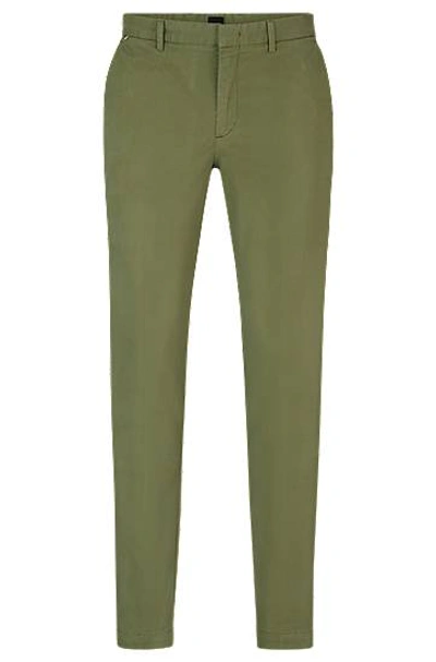 Hugo Boss Slim-fit Chinos In Stretch-cotton Gabardine In Open Green