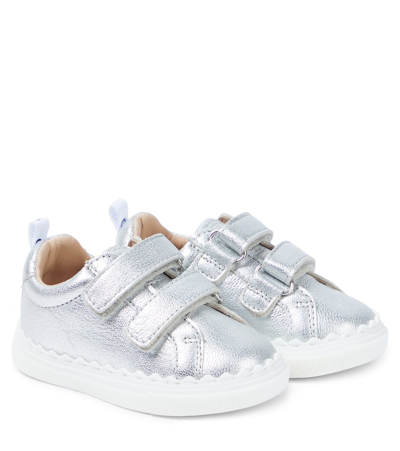 Chloé Babies' 金属感皮革运动鞋 In Silver