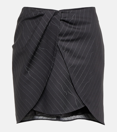 OFF-WHITE PINSTRIPE ASYMMETRIC WOOL BLEND MINISKIRT