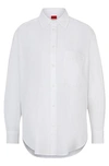 Hugo Boss Oversized-fit Blouse In Cotton Canvas With Point Collar In White