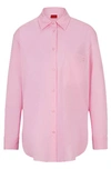 Hugo Boss Oversized-fit Blouse In Cotton Canvas With Point Collar In Pink