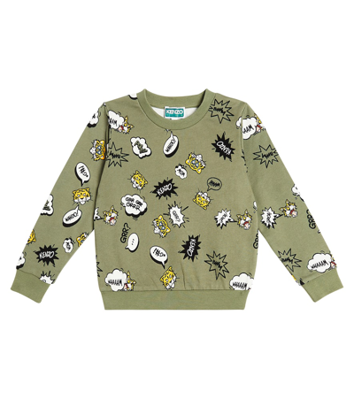 Kenzo Kids' Printed Cotton-blend Jersey Sweatshirt In Green