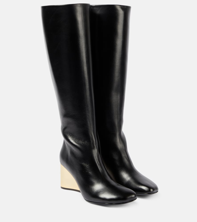 Rabanne Leather Wedge Boots In Black