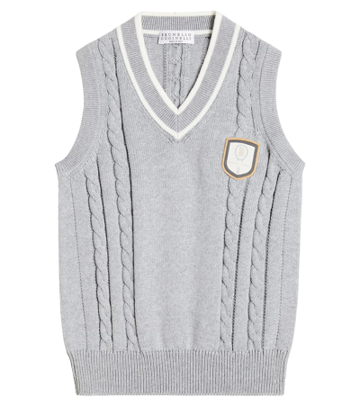 Brunello Cucinelli Kids' Cotton Sweater Vest In Grey
