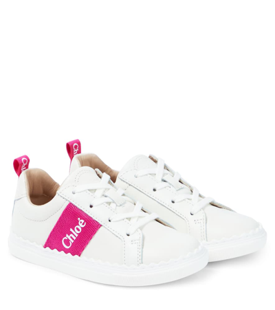 Chloé Kids' Logo Leather Trainers In Off White