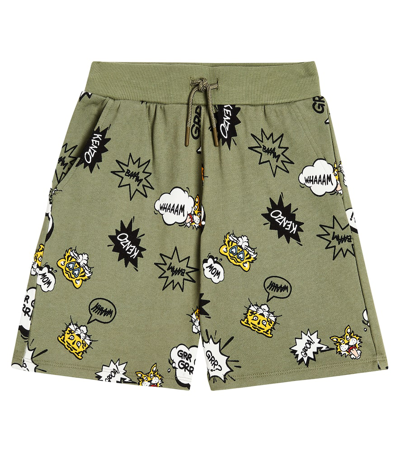 Kenzo Kids' Printed Cotton-blend Jersey Shorts In Green