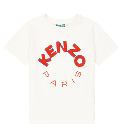 Kenzo Kids' Logo贴花棉质针织t恤 In White