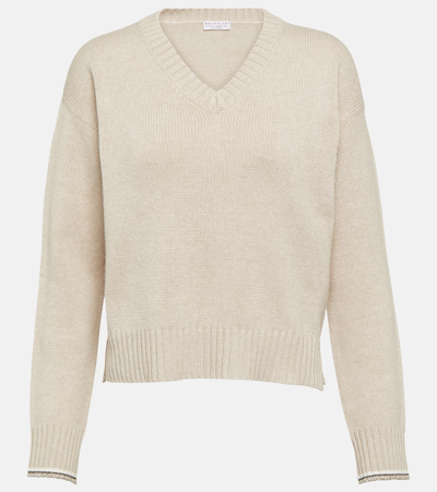 Brunello Cucinelli Cashmere And Silk Sweater In Beige_froid