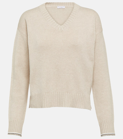 Brunello Cucinelli Cashmere And Silk Jumper In Beige_froid