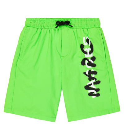 Marc Jacobs Kids' Logo-print Drawstring Swim Shorts In Green