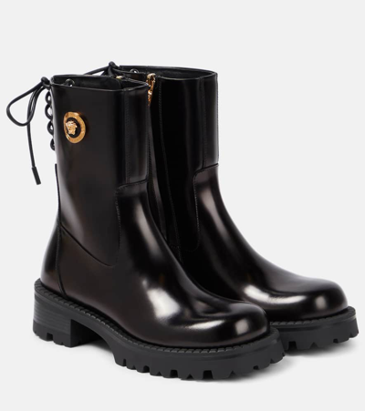 Versace Alia Ankle Boots In Black+gold