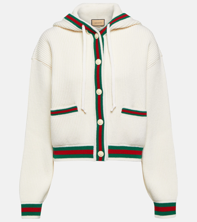 Gucci Web Stripe Ribbed-knit Wool Cardigan In Cream