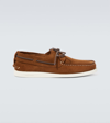Kiton Suede Boat Shoe Loafers In Tobacco