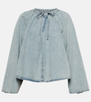 Frame Tie Neck Denim Top In Blue