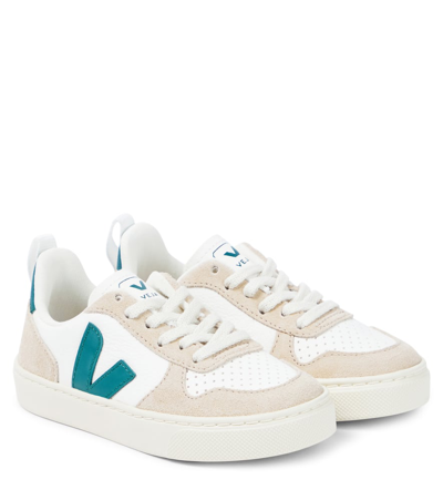 Veja Kids' V10 Leather Low-top Sneakers In White