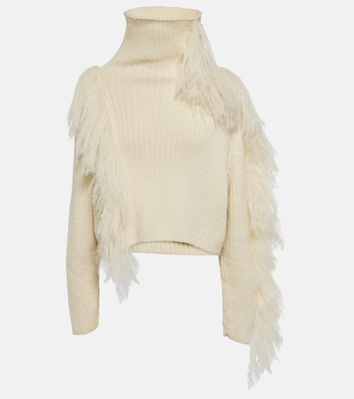 Cordova Ploma Shearling-trimmed Wool Sweater In White
