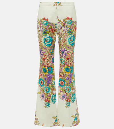 Etro Mid-rise Engineer Bouquet Floral-print Flared Ankle Cotton Pants In Multicolor