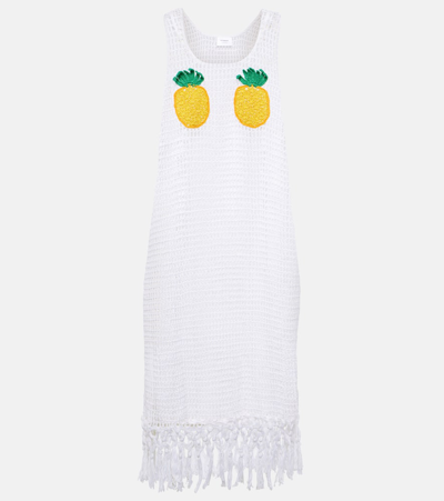 Anna Kosturova Pineapple Mesh Fringed Crochet Cotton Minidress In White