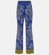 Etro High-rise Bandana Border-print Wide-leg Silk Pull-on Pants In Blue